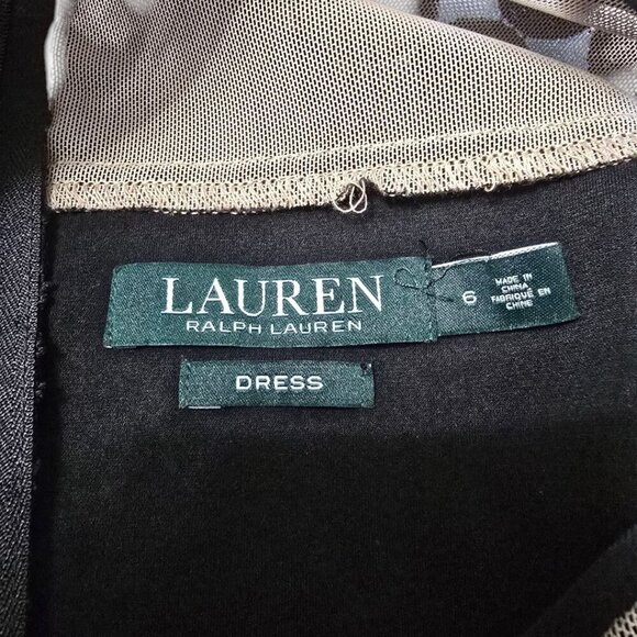 Lauren Ralph Lauren Black Dotted Lace Peek-A-Boo Sleeveless Shift Dress Sz 6 - Picture 6 of 7